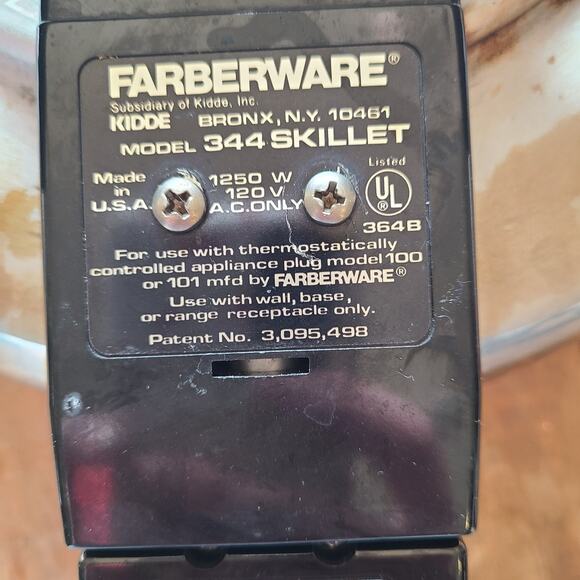 Vintage Farberware 12" Electric Stainless Skillet Model 344 HANDLE Made in USA - Picture 7 of 7